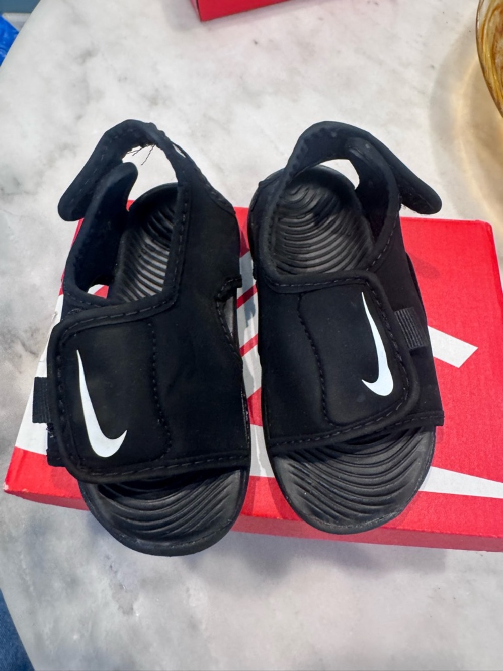 Nike Black Kids' Velcro Sandals with White Swoosh